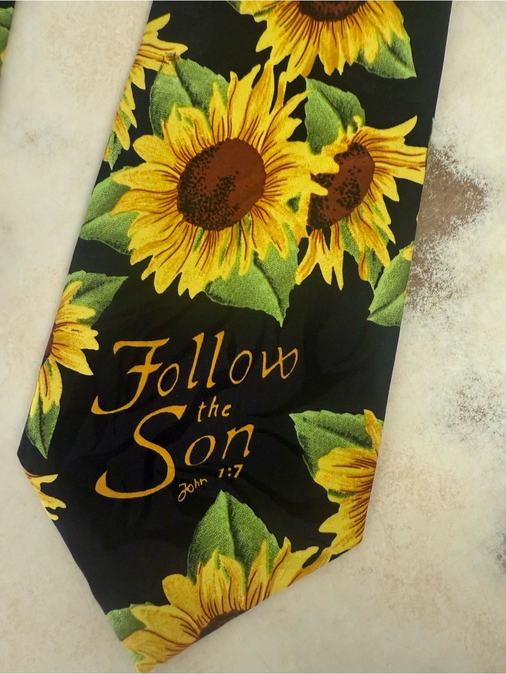 Sunflower Print Silk Tie - Black & Yellow - Picture 3 of 3